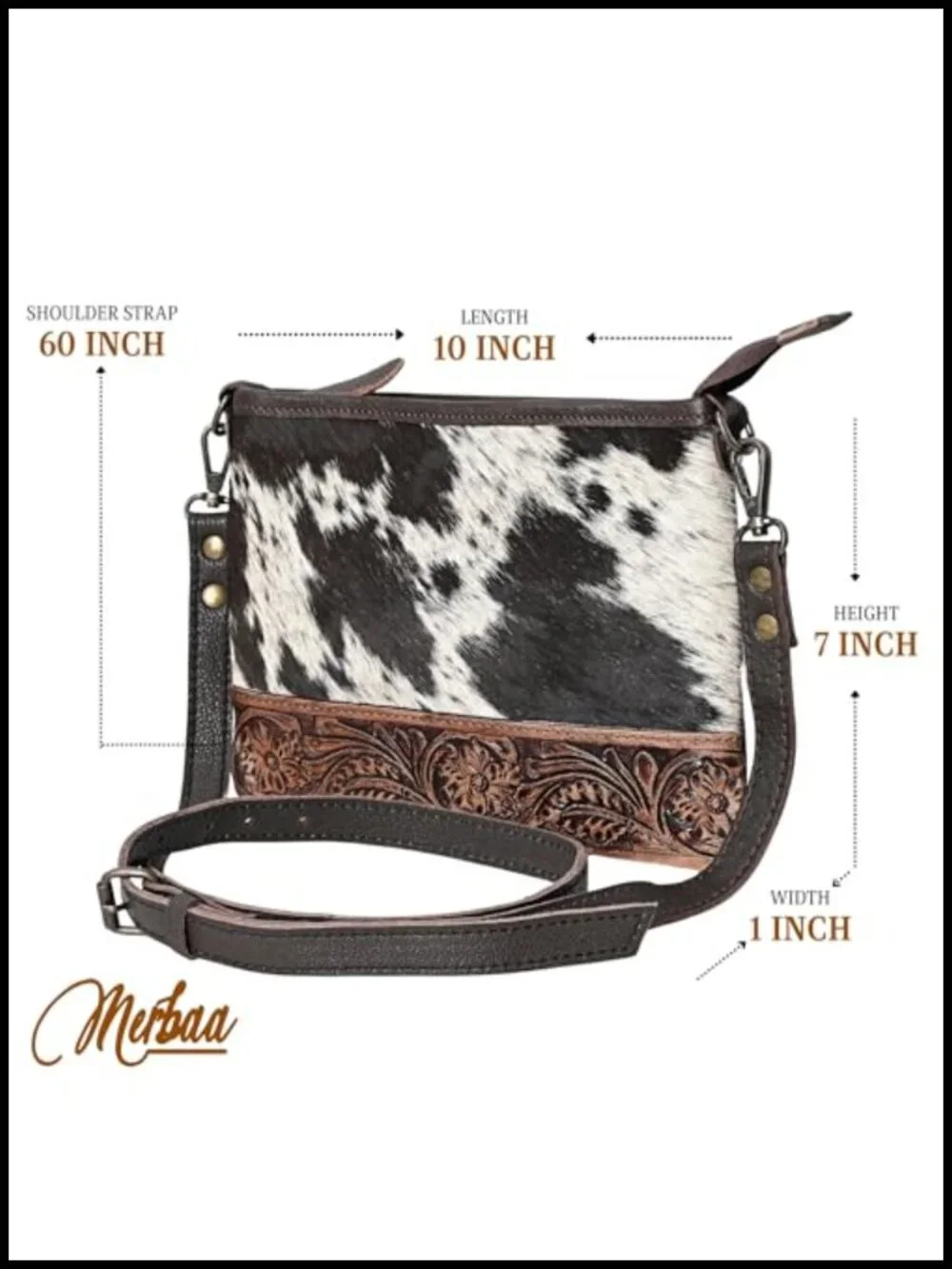 Western Cowhide Tooled Leather Small Crossbody Bag with Adjustable Strap